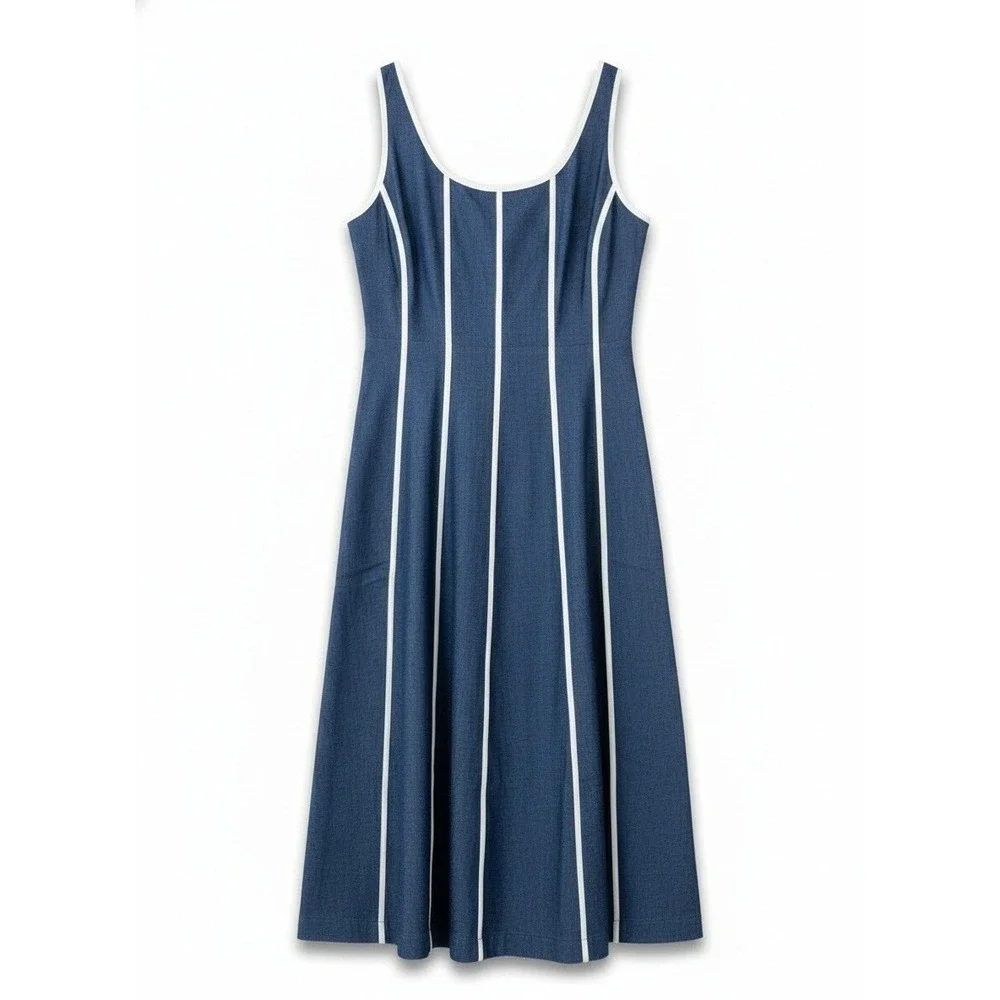 SIMPLY SOUTHERN Denim Blue Midi Dress Ivory Piping Sleeveless Summer XXL NWT